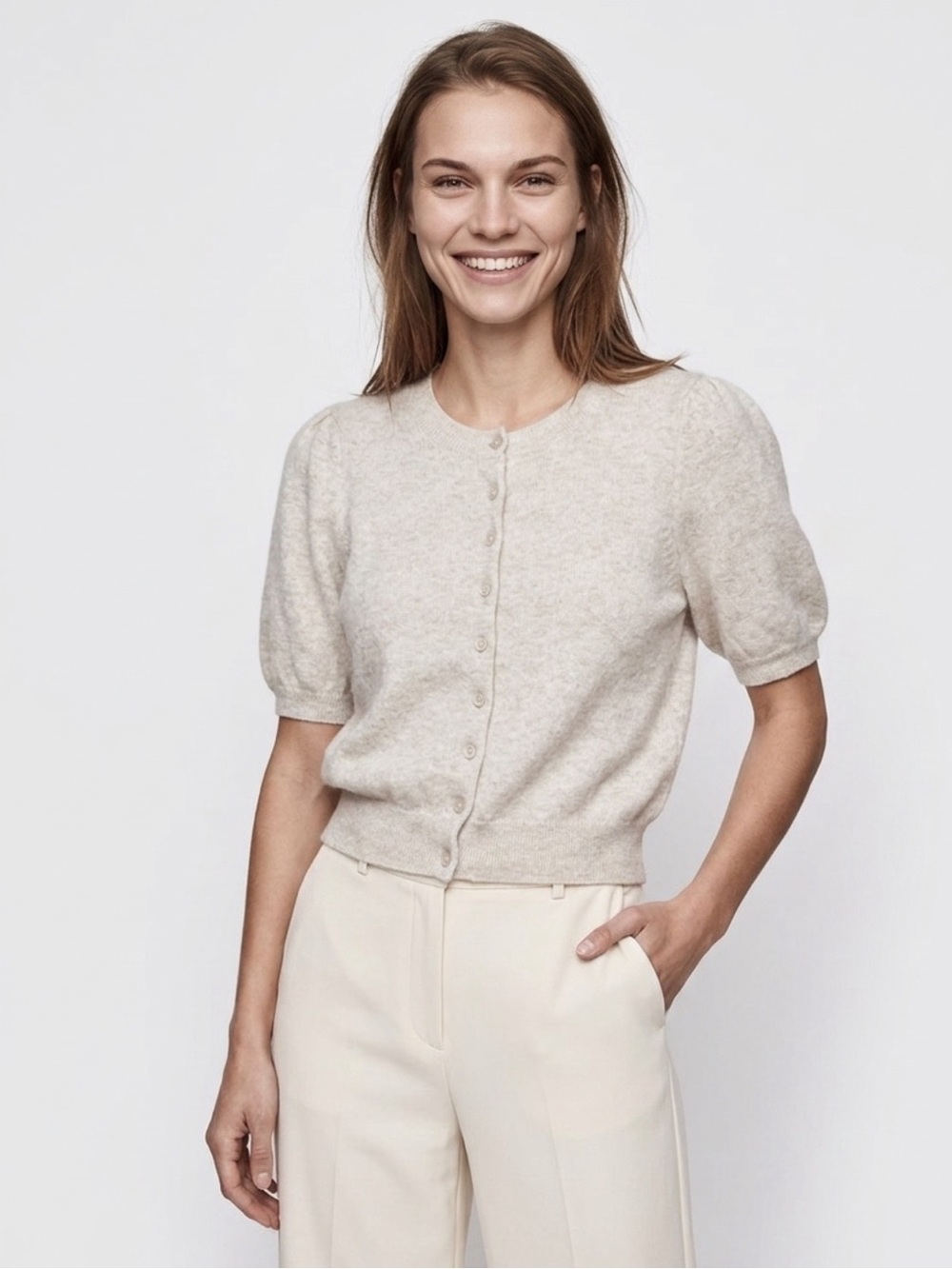 Puff Sleeve Button Up Cardigan